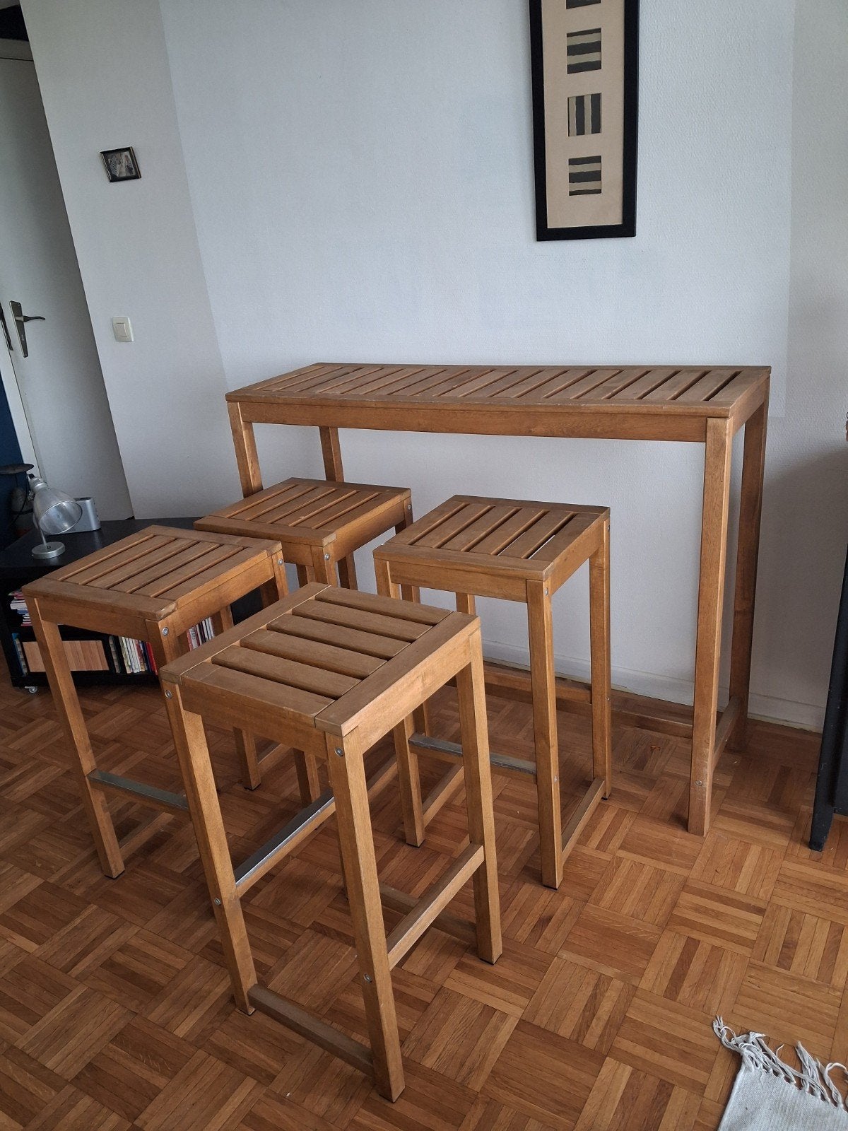 Hoge Terrastafel + 4 barkrukken!, Maison & Meubles, Enlèvement, Y compris les chaises de bar