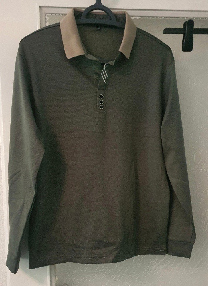Mooie olijfgroene heren polo met lange mouwen Maat: L, Verzenden, Nieuw, Maat 52/54 (L), Overige kleuren