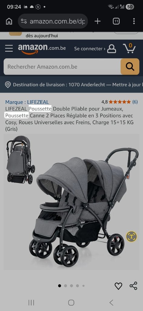 PoussetteLIFEZEAL Poussette Double Pliable, gris claire, Enlèvement, Comme neuf
