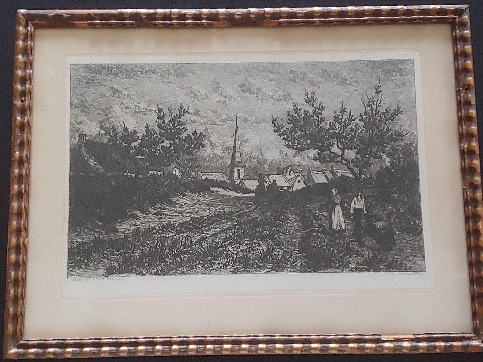 "Dorpsgezicht met landweg in de Kempen" door Frans Van Kuyck, Antiek en Kunst, Ophalen, Landschap, Ets, Gesigneerd