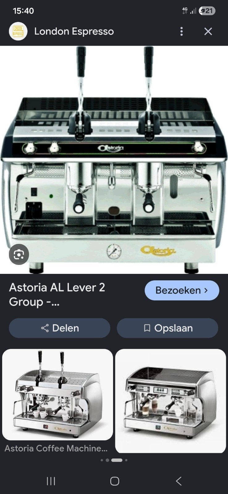 Halfautomaat koffie Astoria Leva 2 groep gebruikt, Elektronische apparatuur, Ophalen, Gebruikt, 2 tot 4 kopjes, Espresso apparaat