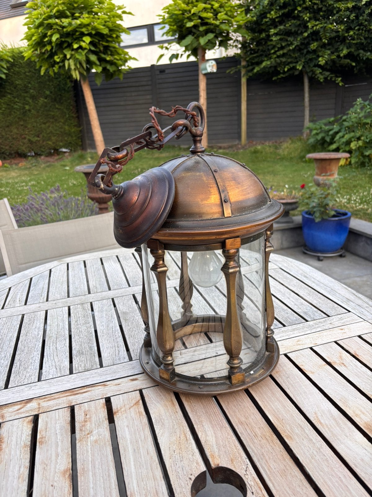 Antieke hanglantaarn / lamp, Tuin en Terras, Ophalen, Gebruikt, Hanglamp, Netvoeding