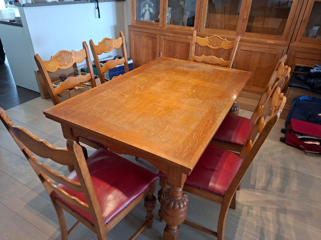 eettafel met 6 stoelen, vintage, 100 à 150 cm, Cinq personnes ou plus, Vintage, Enlèvement