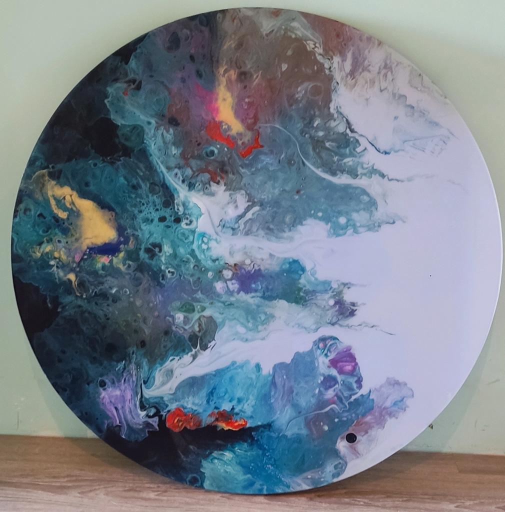 Schilderij acrylverf op hout 90cm, Enlèvement