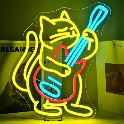 LED lamp neon stijl Kat met Gitaar (38.5x30cm), Ophalen of Verzenden, Nieuw