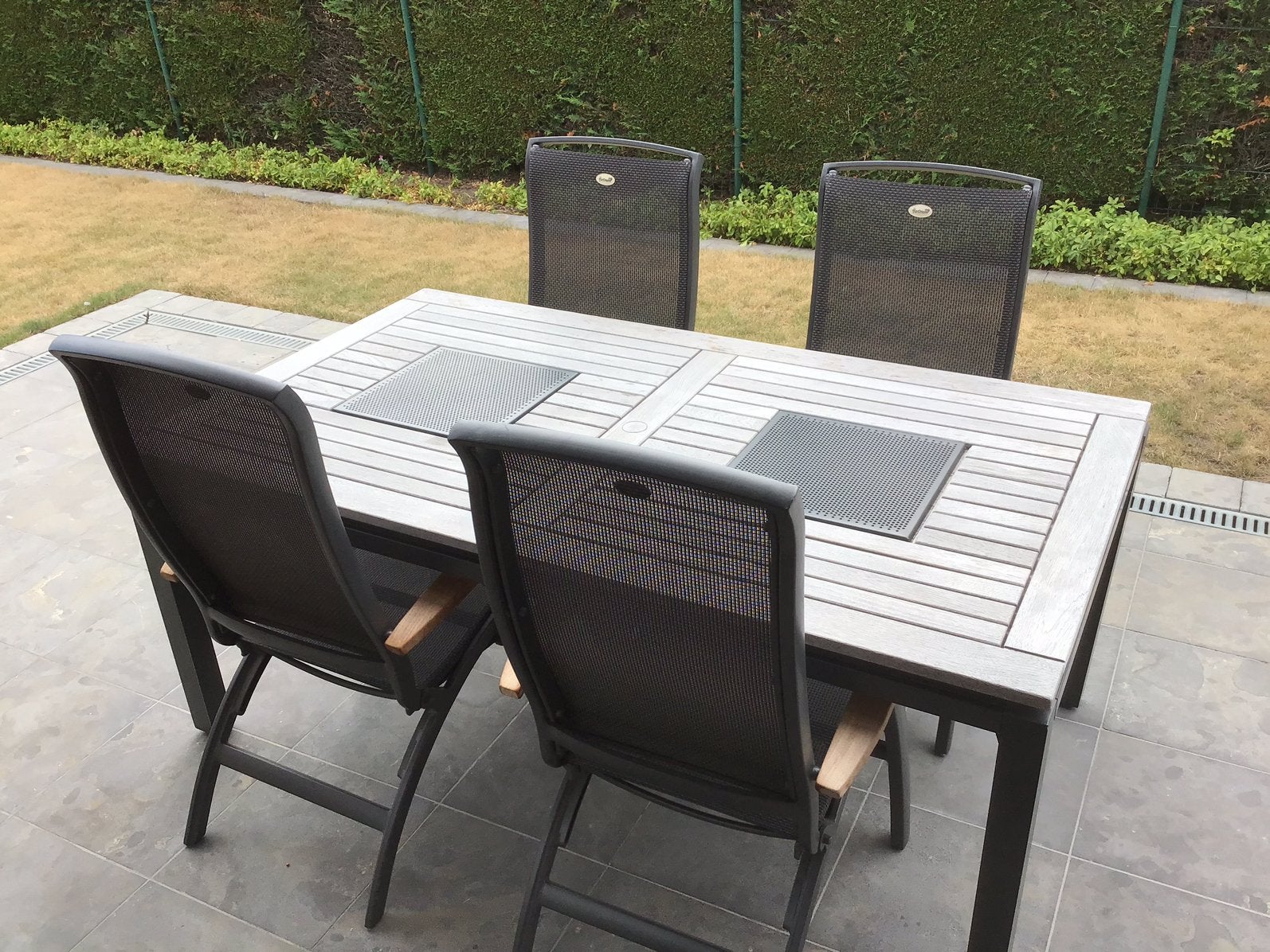 Hartman tuinset (tafel + 4 verstelbare stoelen), Jardin & Terrasse, Ensembles de jardin, Utilisé, Salons de jardin, Textilène