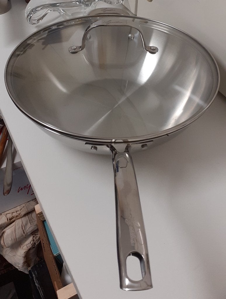 Wok Lagostina 32 cm avec couvercle, Maison & Meubles, Enlèvement ou Envoi, Comme neuf, Inox, Wok