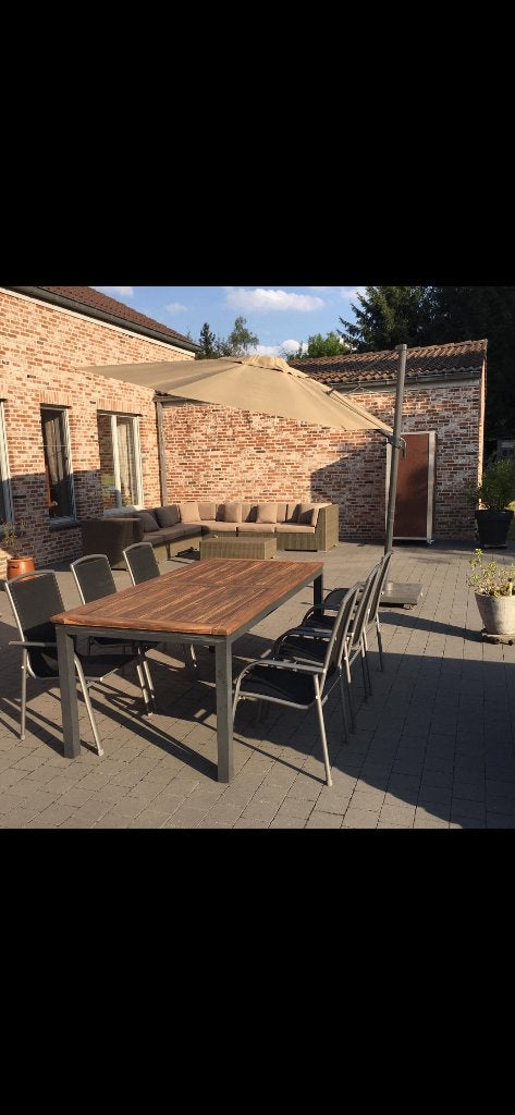 Tuintafel en 6 stoelen, Tuin en Terras, Ophalen, Gebruikt, 6 zitplaatsen, Teakhout