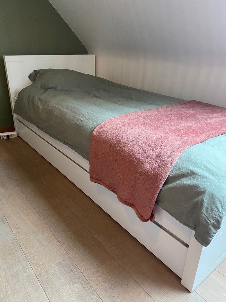 eenpersoonsbed wit (incl lattenbodem), Huis en Inrichting, Slaapkamer | Bedden, Ophalen, Gebruikt, 90 cm, Eenpersoons
