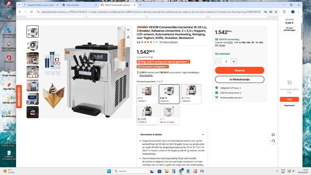 soft ijs machine, Ophalen, Zo goed als nieuw, Zelfvriezend