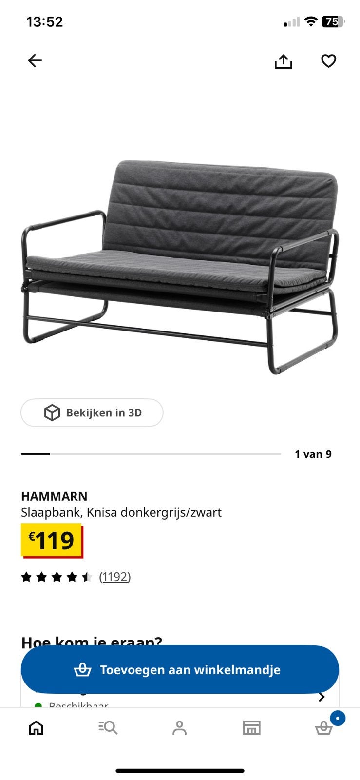 slaapbank Ikea, Ophalen, Zo goed als nieuw