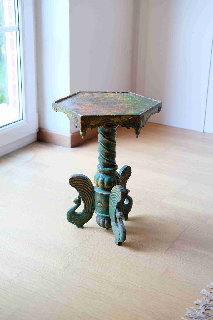 Table d’appoint héxagonale indonésienne en bois, Enlèvement, Utilisé, Bois, Moins de 45 cm