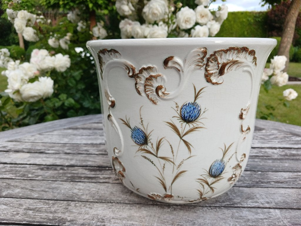 Antieke bloempot rococo handgeschilderd Italy gesigneerd, Ophalen of Verzenden, Binnen