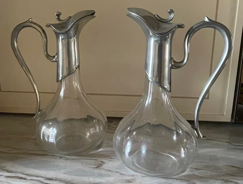 Art Nouveau Pewter Mounted Crystal Claret JugArt, Ophalen