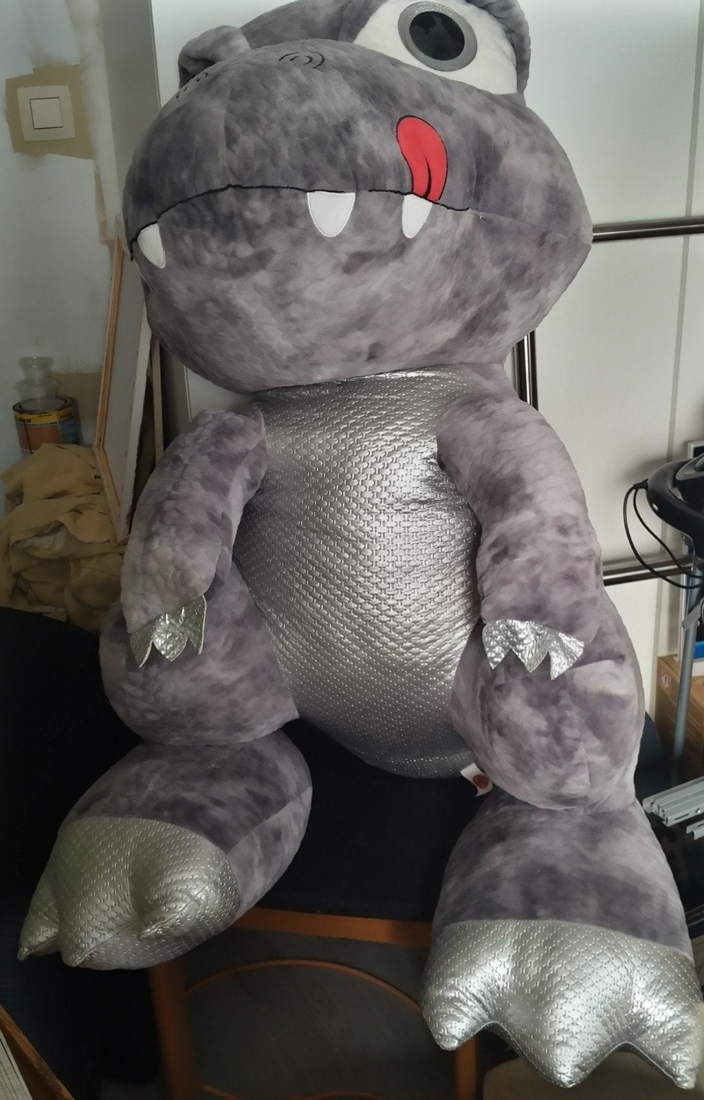 dinosaurus knuffel groot, Ophalen, Grijs, Zo goed als nieuw, Groot (groter dan 80 cm)