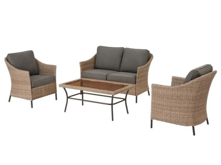 Loungeset Tuinset + Salontafel 4 personen  Nieuw met kussens, Ophalen, 4 zitplaatsen, Rotan, .