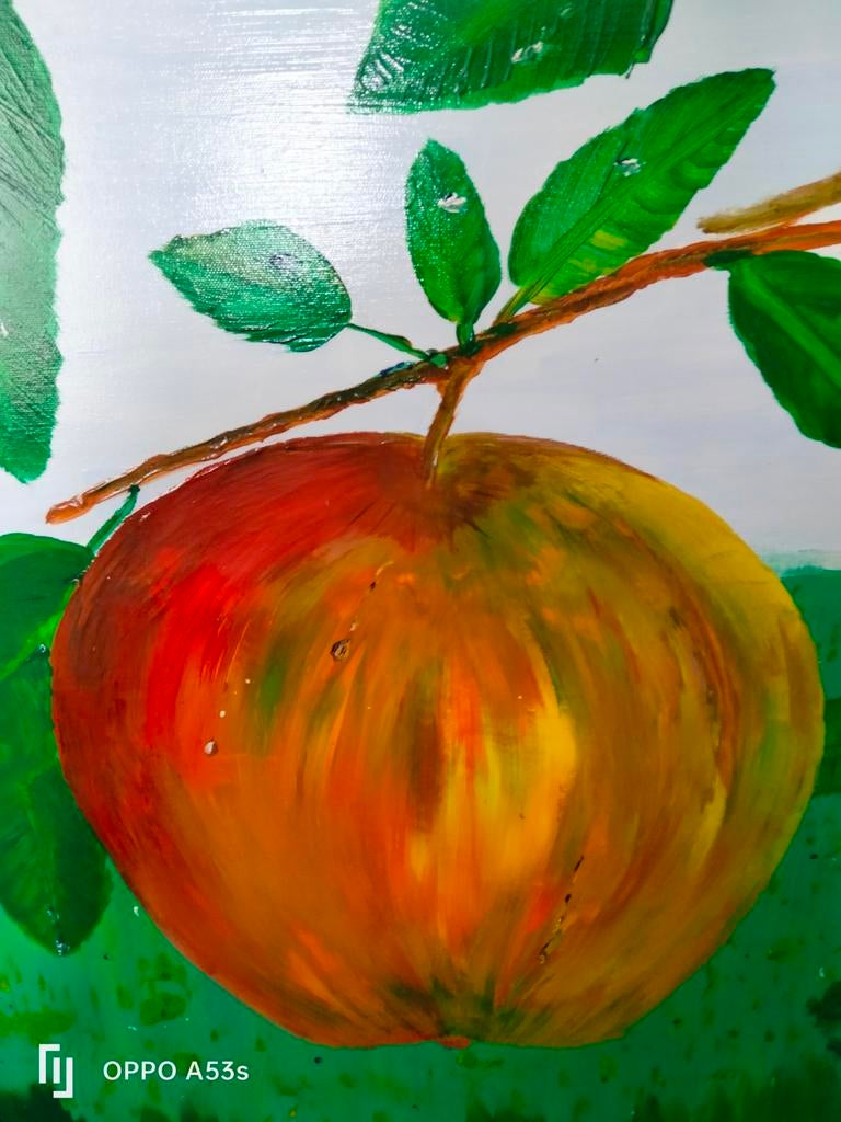 Carpe diem  schilderij handwerk appel  499 euro, Ophalen