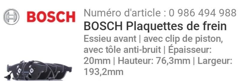 Nouvelles Plaquettes de freins avant BOSCH -0 986 494 988, Enlèvement