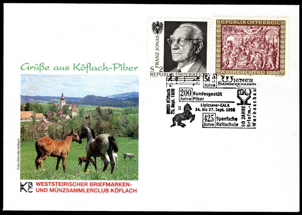 OOSTENRIJK FDC Lipizzamer-Gala 24-27 sept.1998, Postzegels en Munten, Postzegels | Europa | Oostenrijk, Verzenden, Gestempeld