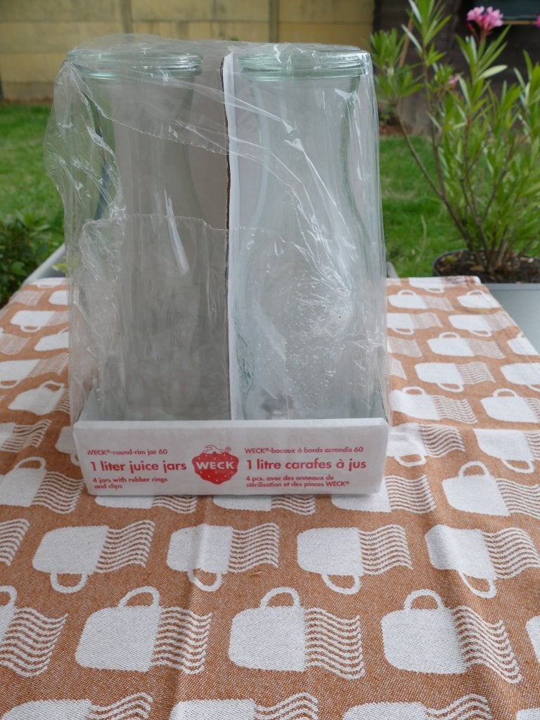 Weck - sapfles 4 x 1 L - compleet, Huis en Inrichting, Ophalen, Met deksel, Pot, Bus of Blik, Nieuw