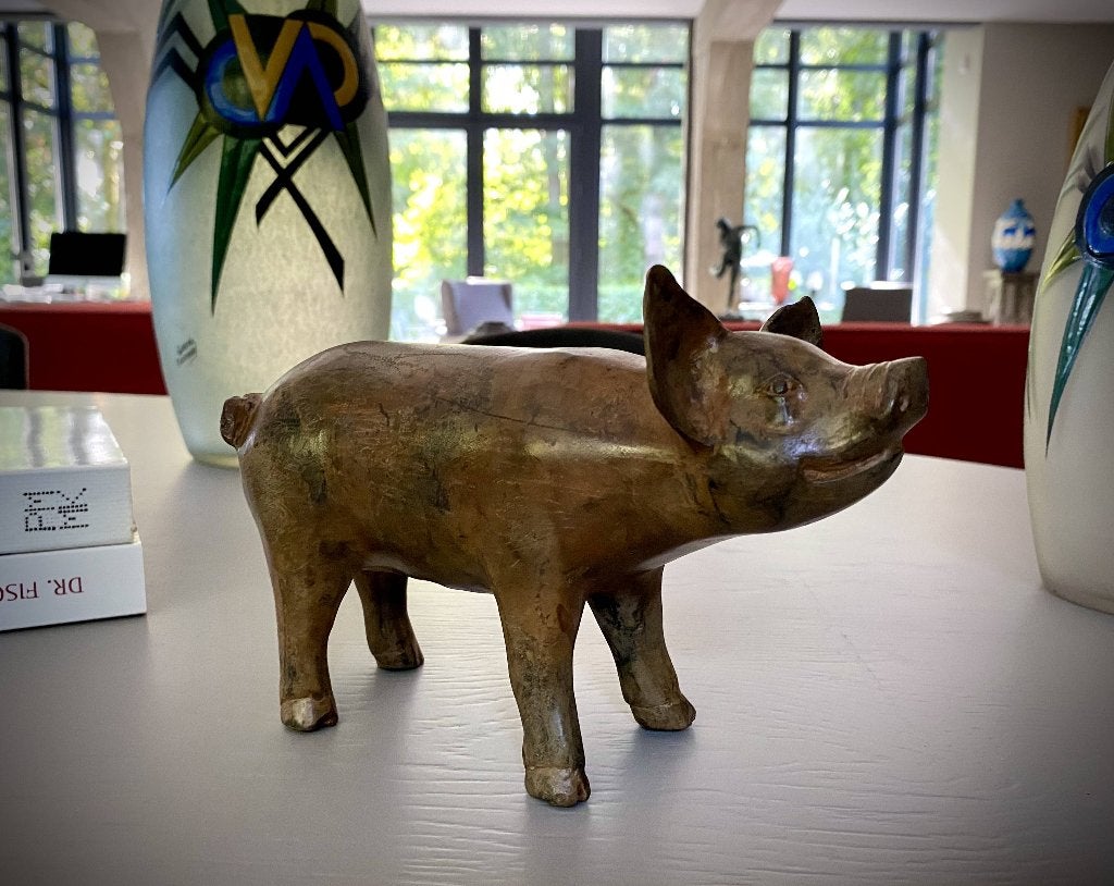 Cochon Tête haute Art Déco 1940 en bronze signé P. Chenet  , Enlèvement ou Envoi