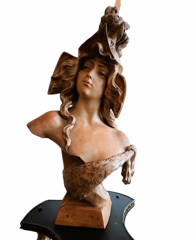 antieke terracotta buste van maker Grisard(1872) "Vélleda", Pierre ou céramique, Autres sujets, 50 - 100 cm, Enlèvement
