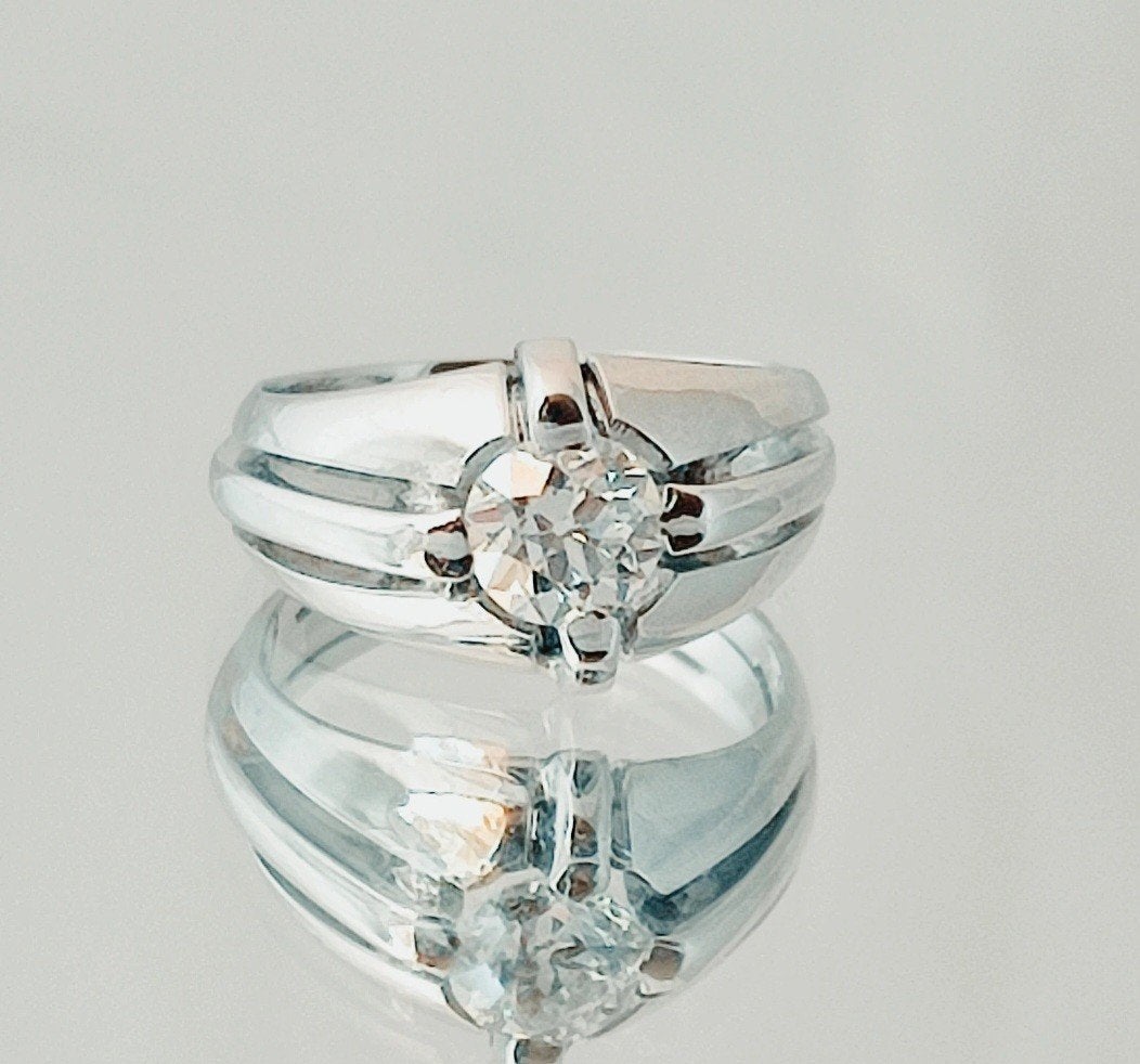 Artdeco platinum ring met diamant 0,75 kt F/VS 1, Handtassen en Accessoires, Ophalen of Verzenden