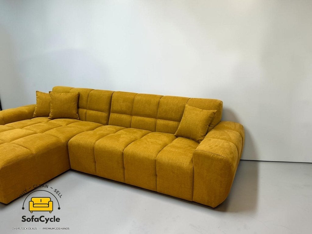 Goossens Opulent hoekzetel geel XL 342 cm – nieuw, Gebruikt, Zonnestraat 223-229, 9600 Ronse, België, Info@sofacycle.be, SofaCycle VOF