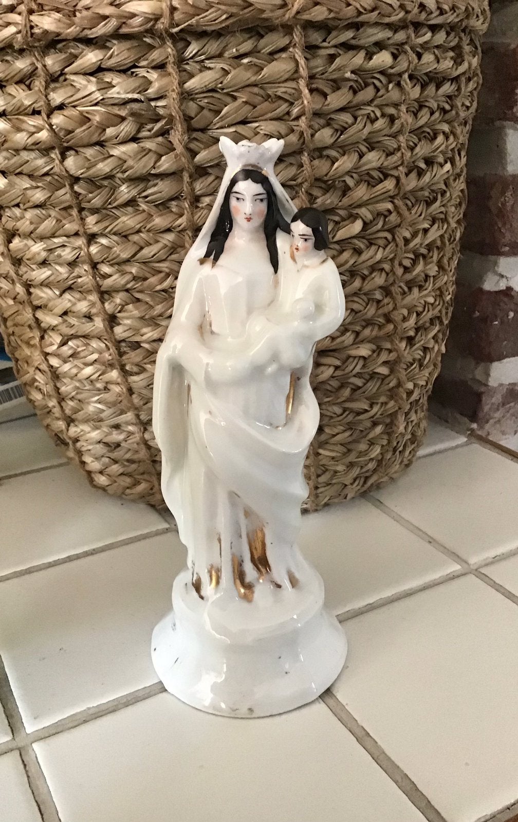 Statue ancienne de Marie en porcelaine de Bruxelles, Enlèvement ou Envoi, Utilisé