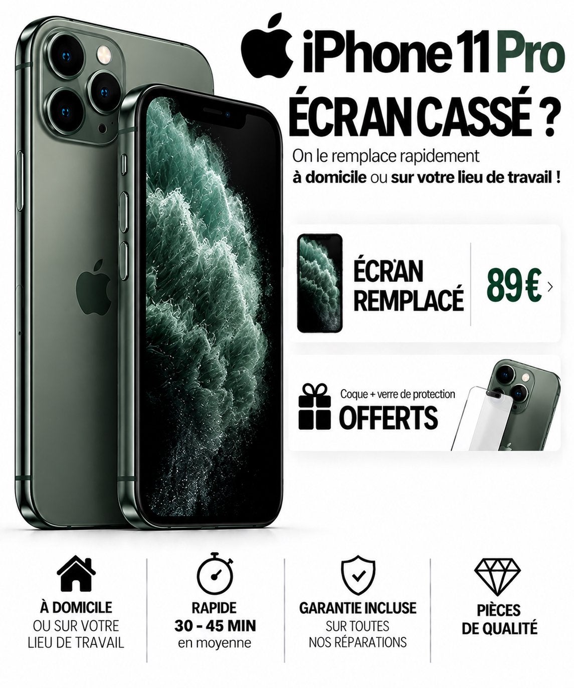 📱RÉPARATION ÉCRAN iPHONE 11 Pro  – BRUXELLES 0466273471 ✅, IPhone 6, Noir, Comme neuf, Enlèvement