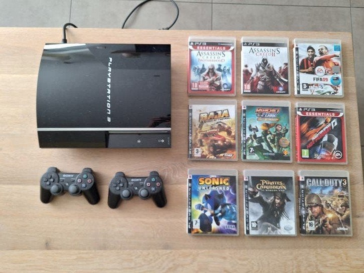 Playstation 3 zwart met 2 dual shock3 controllers, Ophalen, Met games, Phat, Met 2 controllers