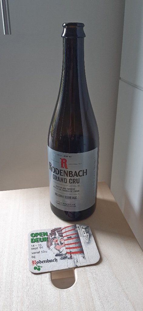 Rodenbach bierviltje 1991 opendeur +lege fles 75cl  2021, Verzamelen, Ophalen of Verzenden, Zo goed als nieuw, Viltje(s), Overige merken