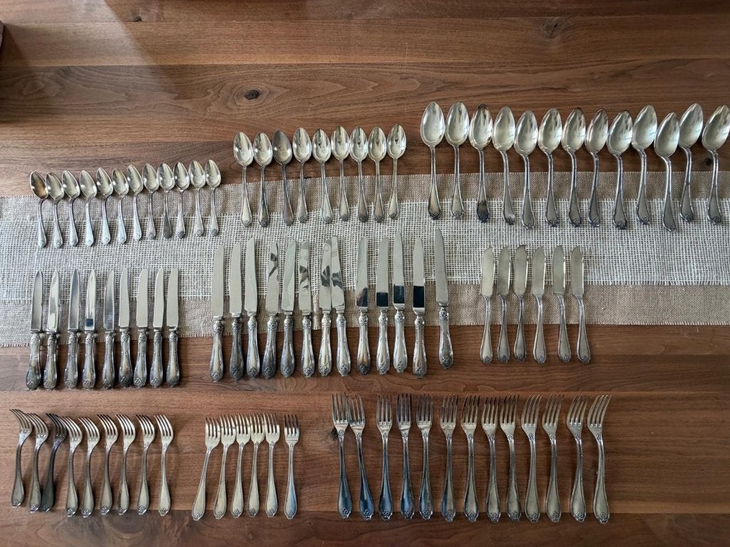 Wiskemann Greuze Mat – groot vintage verzilverd bestek, Huis en Inrichting, Overige materialen, Ophalen of Verzenden, Zo goed als nieuw