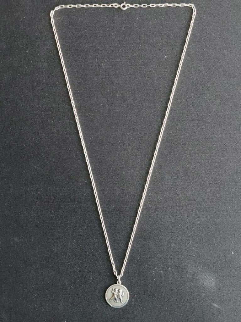 Collier double horoscope en argent (925), Avec pendentif, Comme neuf, Enlèvement, Argent