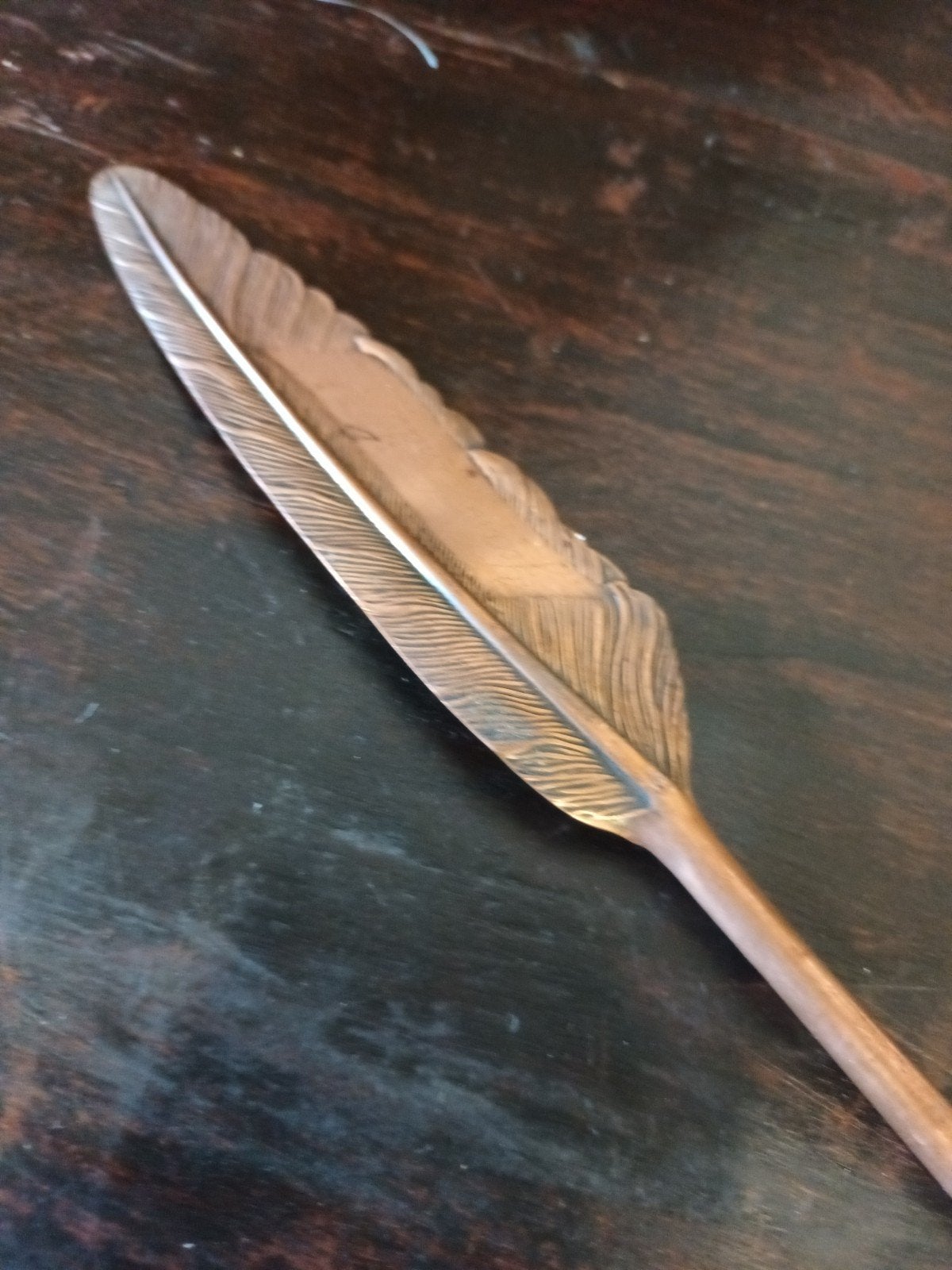 Elegante koperen veren kroontjespen / dip-pen – 25 cm, Ophalen of Verzenden, Koper