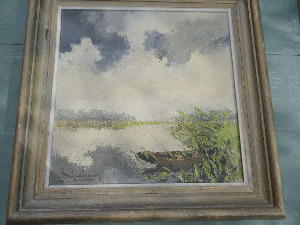 huile sur toile vintage - J.SCHUDDEBOOM (NL) - années 50, Enlèvement ou Envoi, Peinture à l'huile, Paysage, Signé