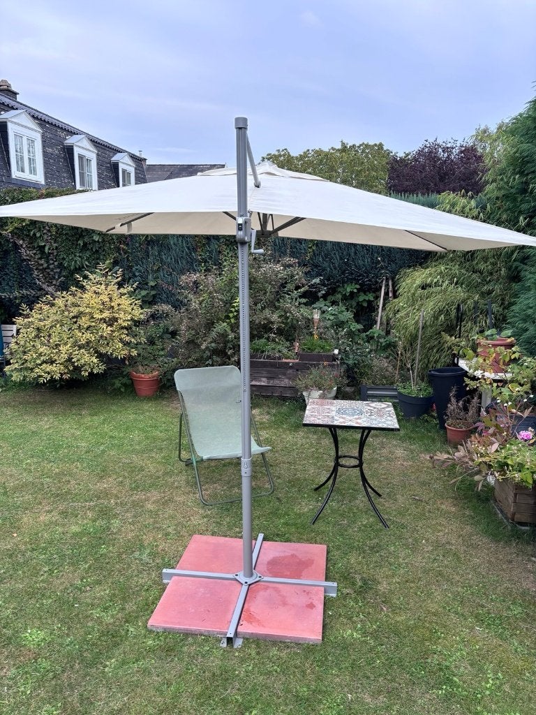 SVALÖN Parasol déporté, beige-gris clair, 300x200 cm, Jardin & Terrasse, Inclinable, Enlèvement, Parasol sur pied, Utilisé