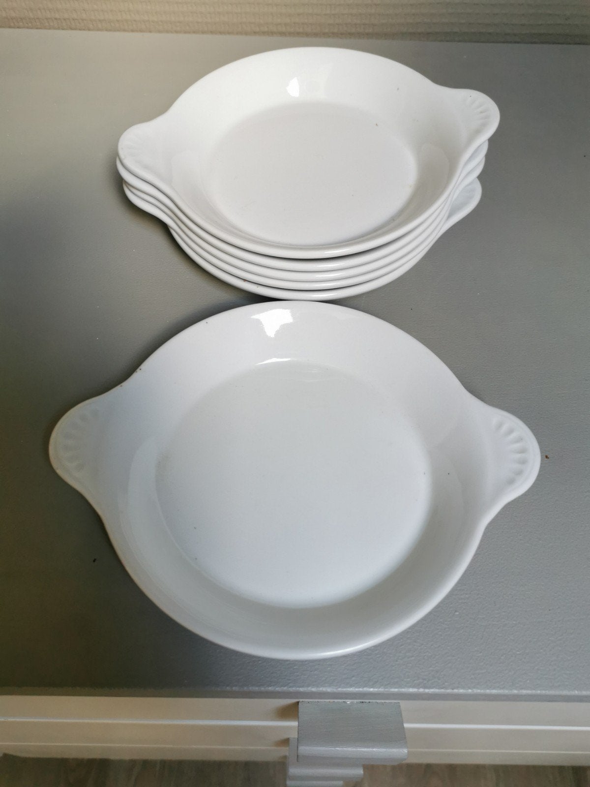 6 x ovenschaaltjes in wit porselein, Enlèvement, Comme neuf, Porcelaine, Assiette ou Plat
