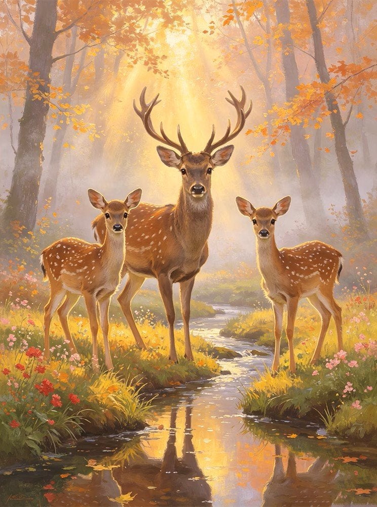 50x40cm Diamond Painting herten bos (rond) nr 105, Nieuw, Meerkleurig, Ophalen of Verzenden, Overige materialen