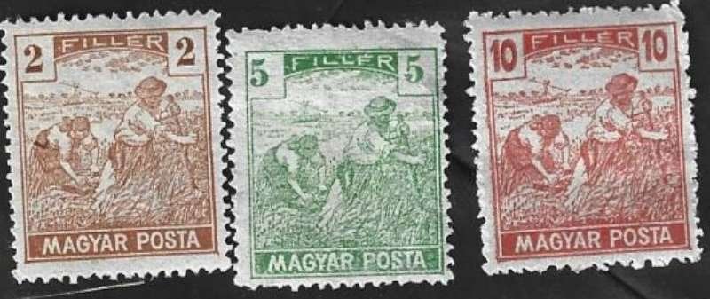 3 Postzegels Hongarije 1919 Tarwe oogsten, Ophalen of Verzenden, Postfris