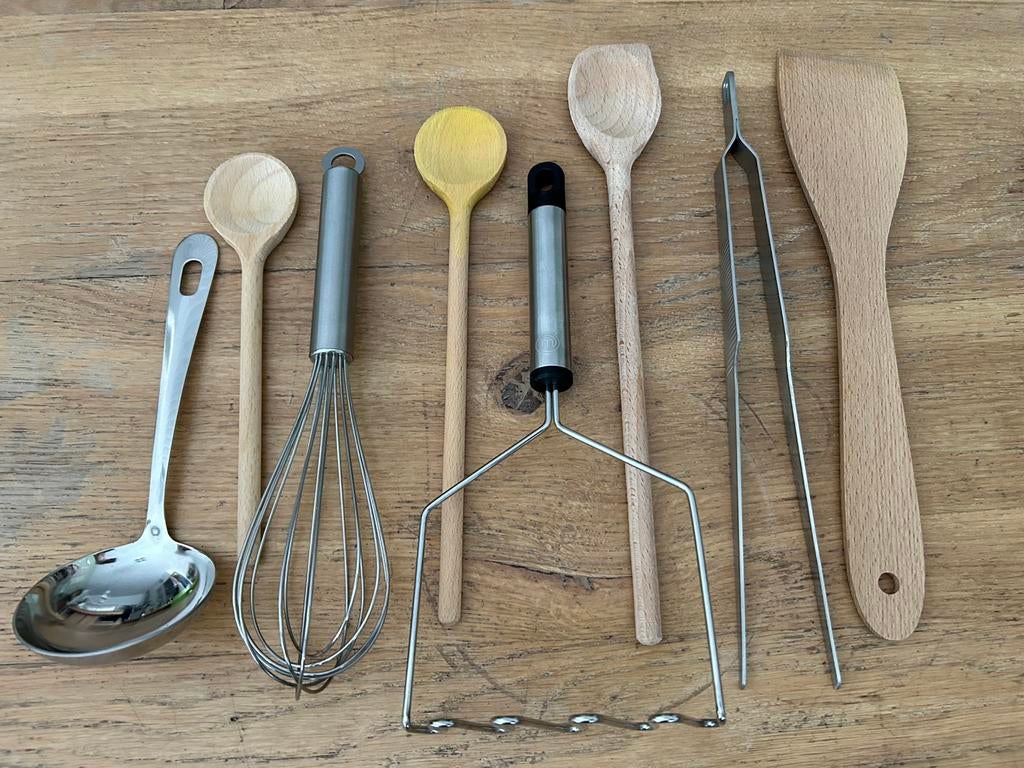 Keukenhulpjes 8 stuks roestvrij staal en hout, Maison & Meubles, Cuisine | Couverts, Enlèvement ou Envoi, Neuf, Bois, Couverts en vrac