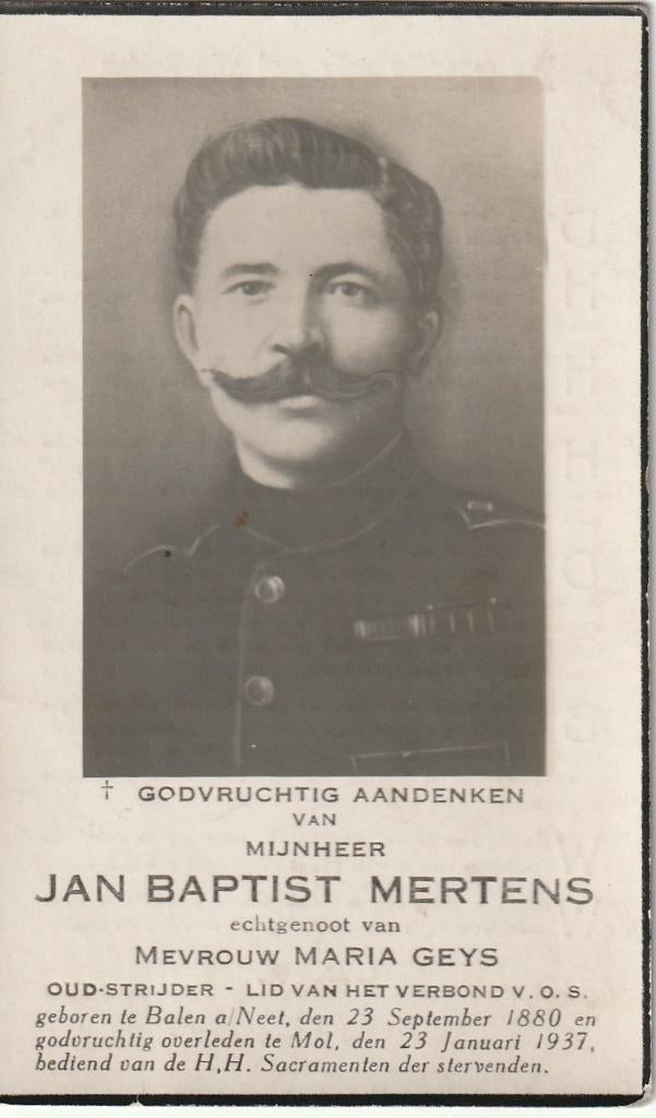 Oud strijder 1914-1918   Jan Baptist Mertens, Enlèvement
