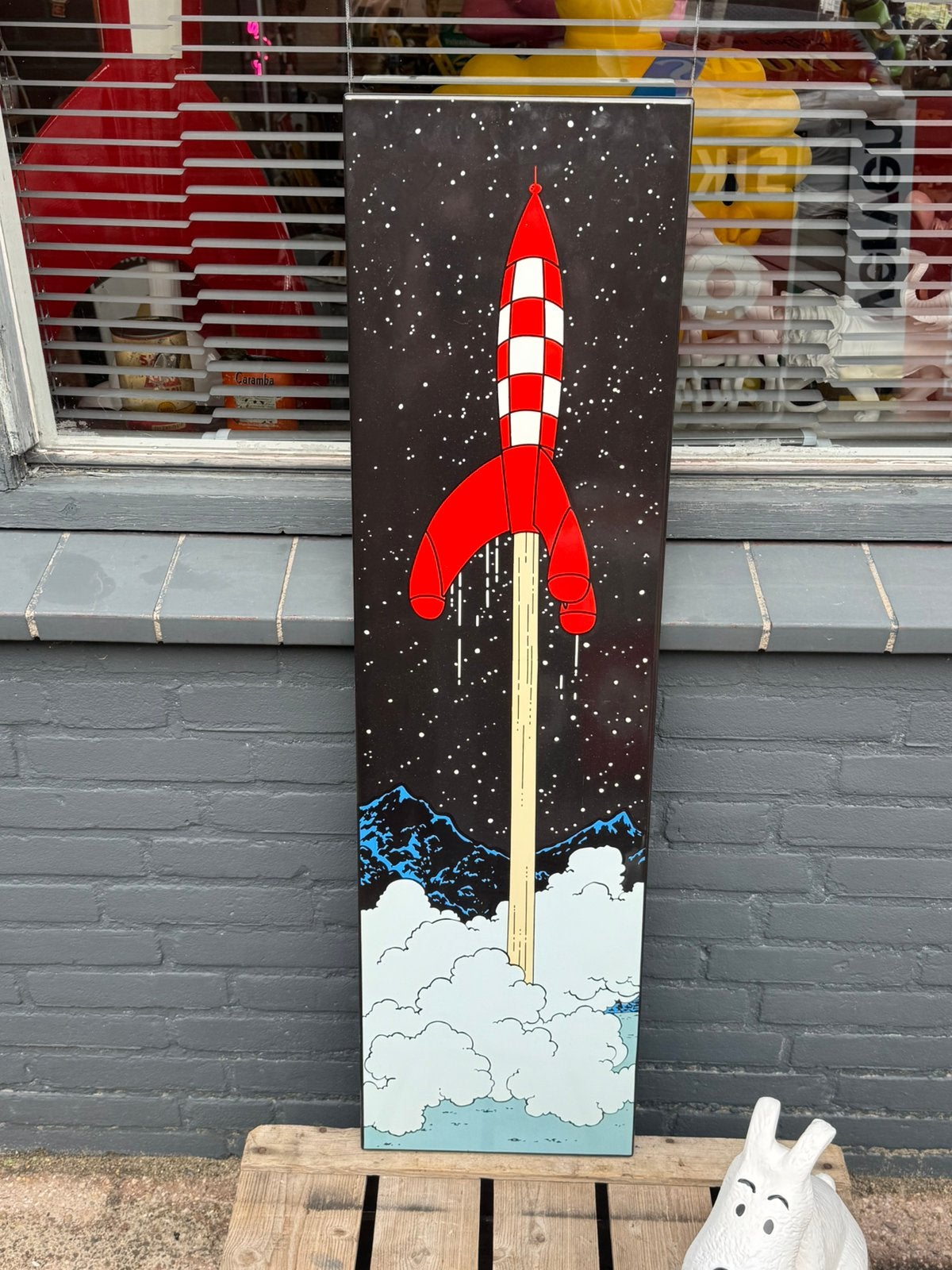 Kuifje Raket Desing emaille bord, Gebruikt, ., Ophalen of Verzenden, Plaatje, Poster of Sticker