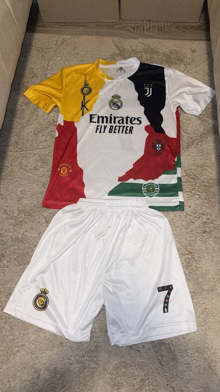 CR7 Ronaldo #7 All Clubs Voetbalset  | Shirt + Short, Maat M, Ophalen, Zo goed als nieuw, Set