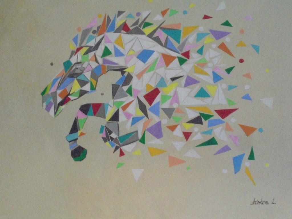 peinture à l'huile pop art running horse (60x80), Antiquités & Art, Enlèvement ou Envoi, Peint à la main, Peinture à l'huile, Portrait