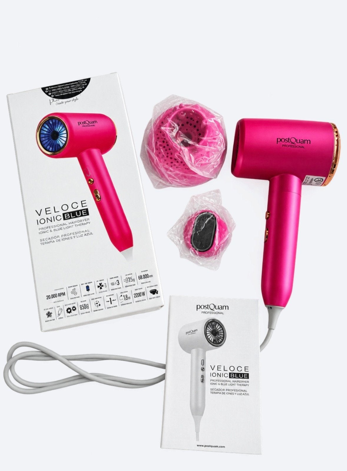 PostQuam haardroger roze + diffuser, Ophalen of Verzenden, Nieuw, Haarverzorging