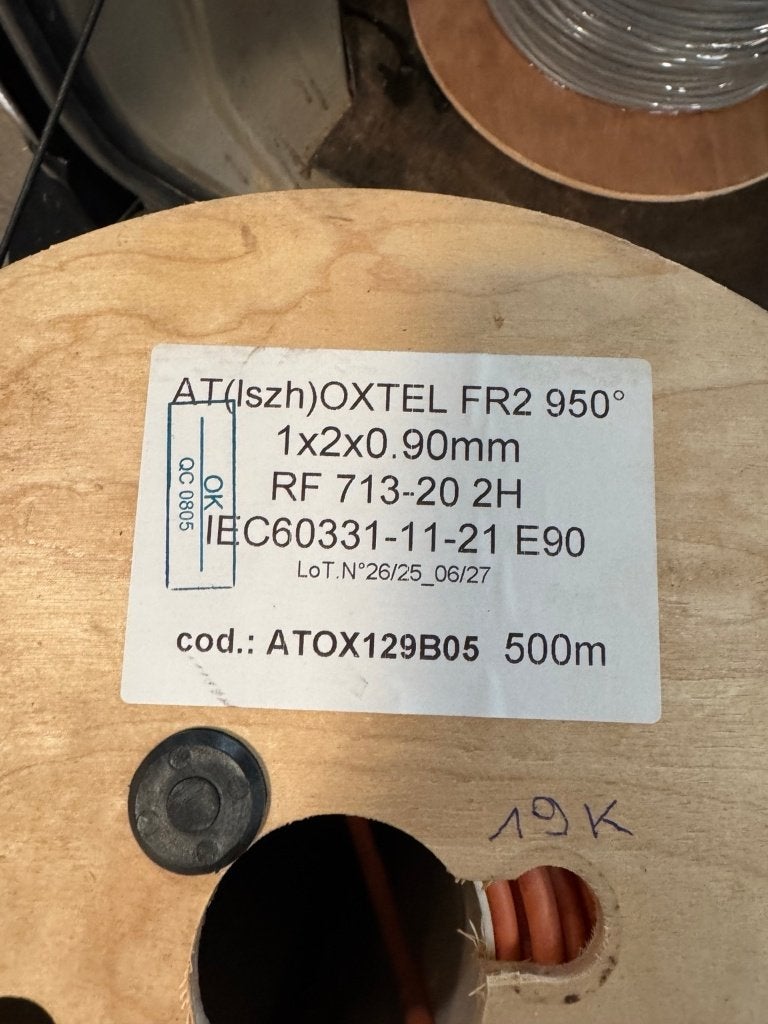 500m ATOX brandwerende kabel 1x2x0,9 E90 RF 2H – 300V, TV, Hi-fi & Vidéo, Enlèvement, Neuf, 10 mètres ou plus, Autres câbles