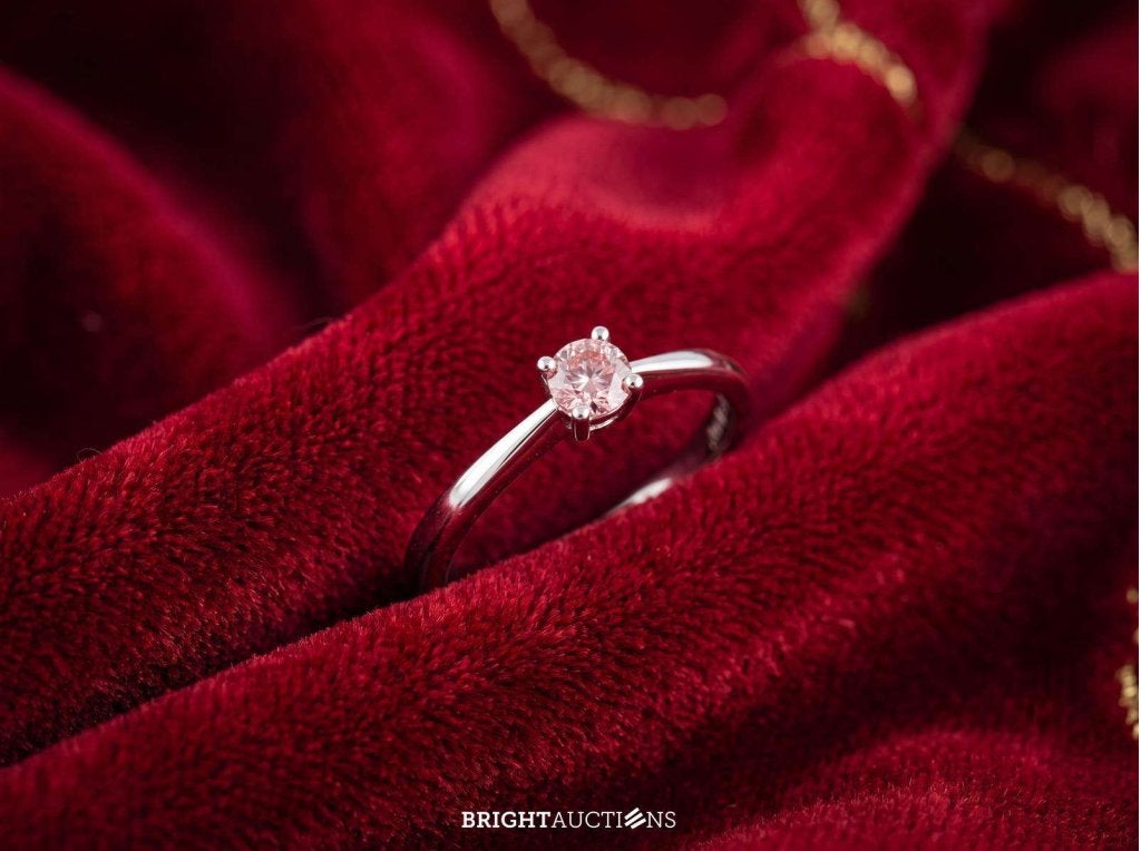 Witgouden ring met roze diamant, Handtassen en Accessoires, Ringen, Diamant, Wit, Niet ingevuld, Nieuw