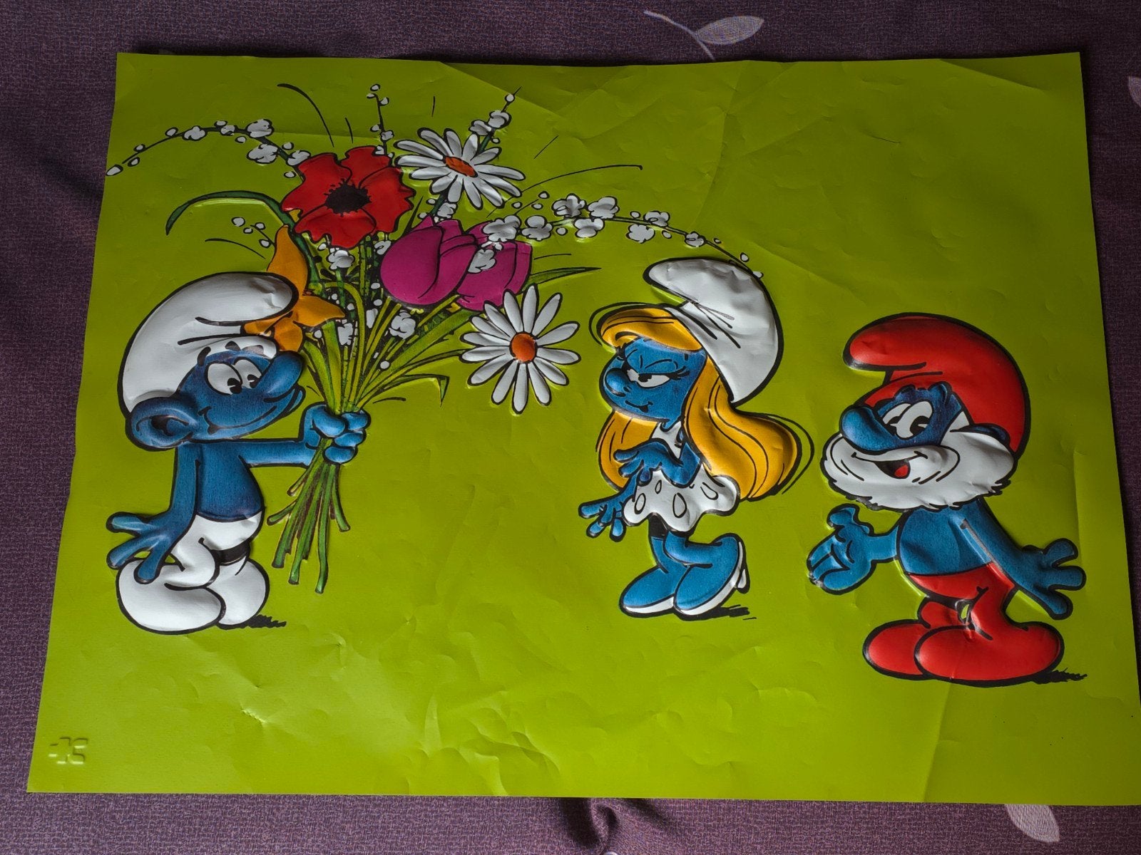 Grande affiche vintage en 3D Schtroumpf, Verzenden, Gebruikt, Verschillende Smurfen, Overige typen