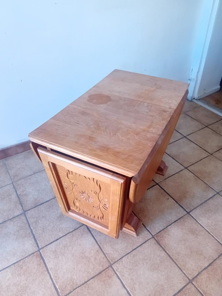 Table en chêne avec tiroirs et rabats, Ophalen, Eikenhout